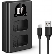 NP-FW50 Dual Slot Quick Battery Charger with LCD Screen, Micro USB and Type-C Charger