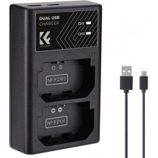 NP-FZ100 Dual Slot Quick Battery Charger, Micro USB and Type-C Charger