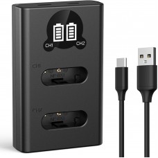 NP-FZ100 Dual Slot Quick Battery Charger with LCD Screen, Micro USB and Type-C Charger