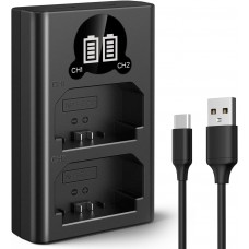 NP-FZ100 Dual Slot Quick Battery Charger with LCD Screen, Micro USB and Type-C Charger
