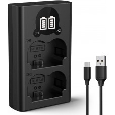 NP-W235 Dual Slot Quick Battery Charger with LCD Screen, Micro USB and Type-C Charger