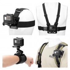 Chest Strap Harness+Backpack Clip+360° Rotating Head Strap Mount and Wrist Strap