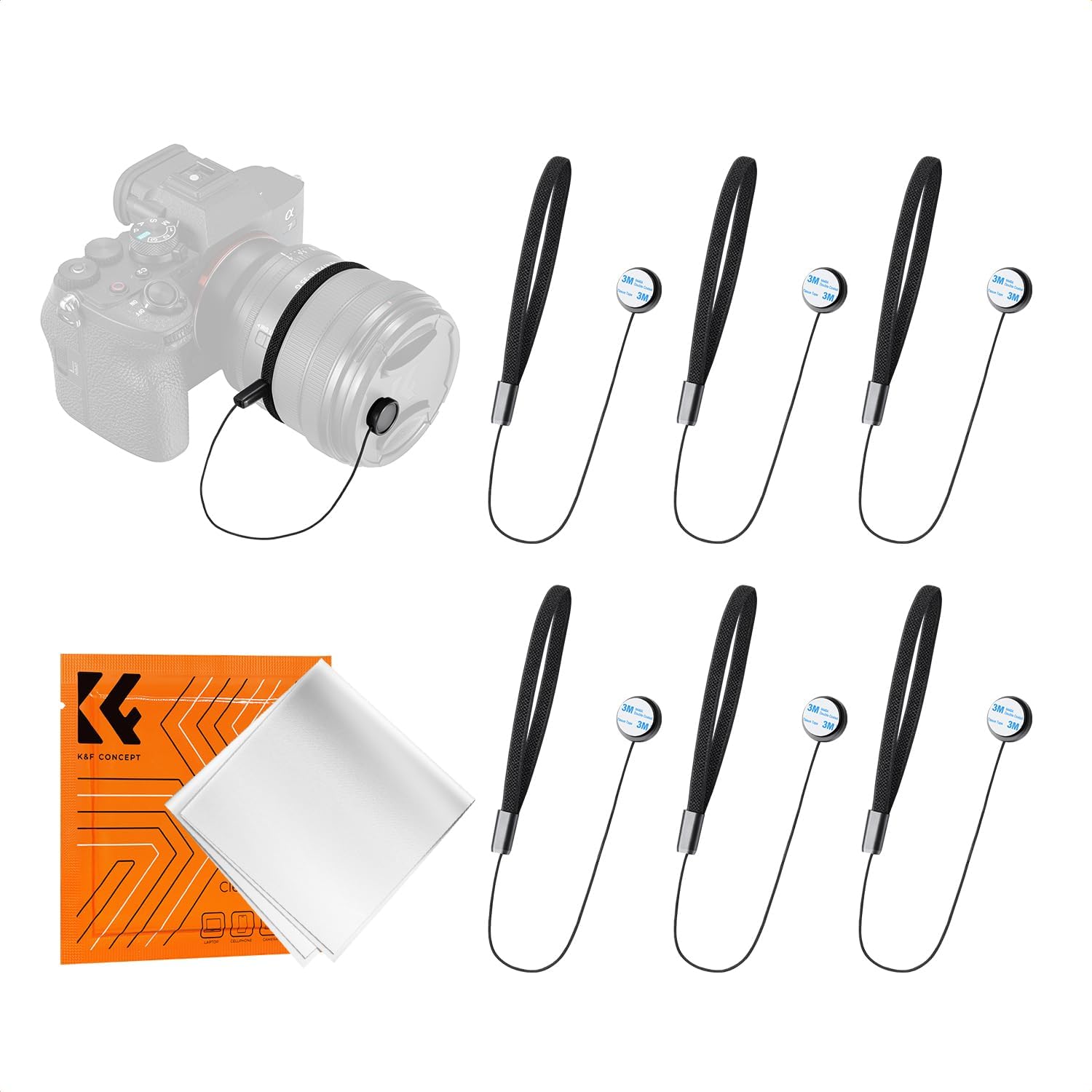 6 Pack Camera Lens Cap Leash with Elastic Loop + Microfiber Cleaning Cloth Kit 6 Pack Camera Lens Cap Leash with Elastic Loop + Microfiber Cleaning Cloth Kit
